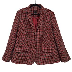 Talbots Aberdeen Blazer 20W Red Houndstooth Plaid Wool Blend Academia Career